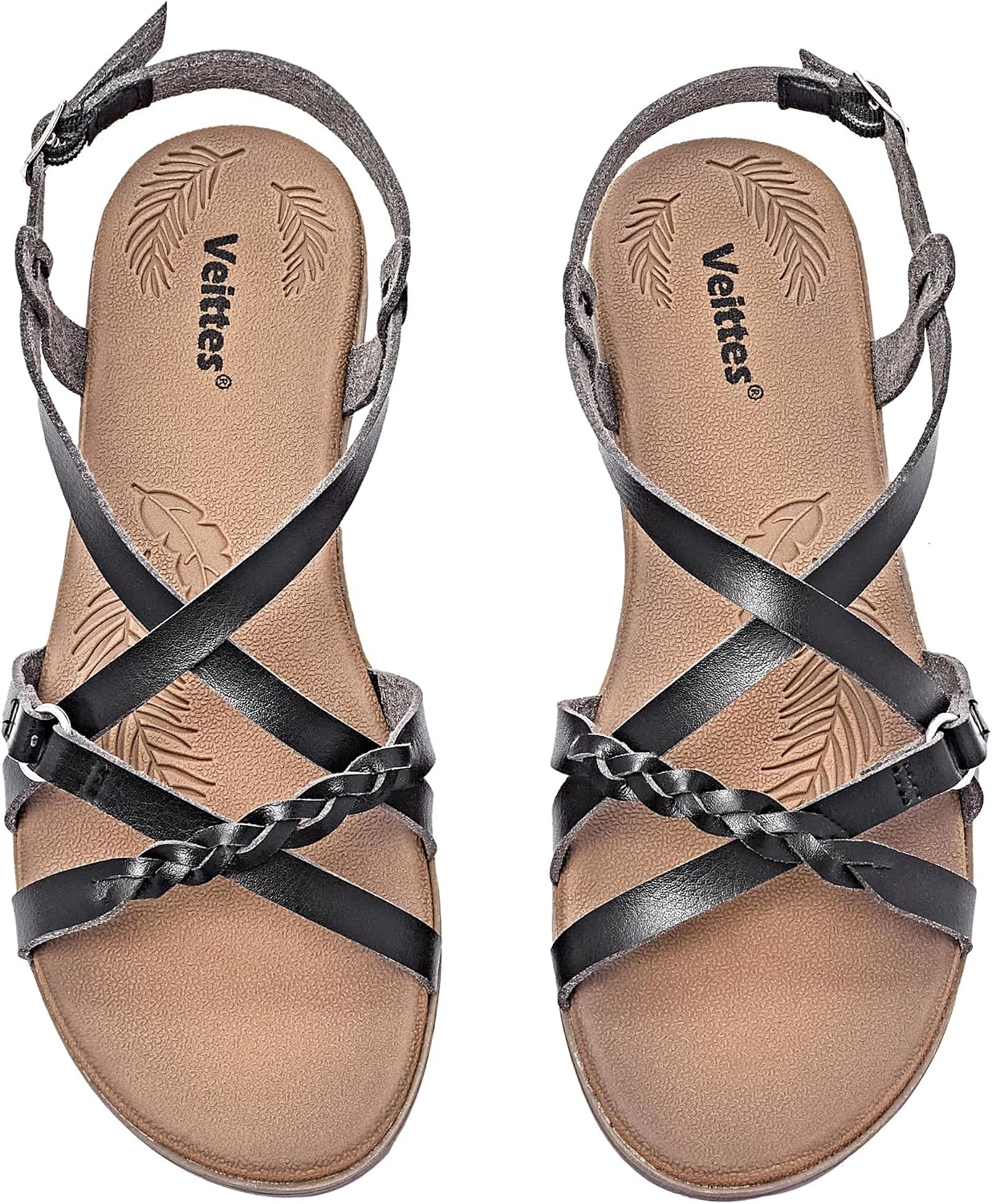 Thumbnail 6 de Veittes Women's Casual Flat Slide Sandals with Fashion Braided Cross Straps and Adjustable Ankle Straps
