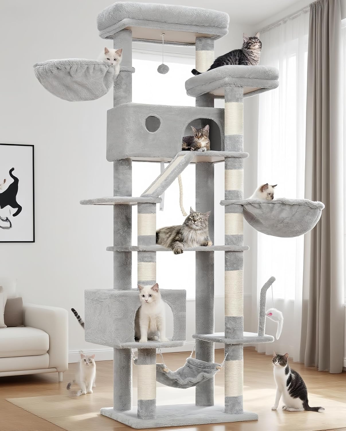 Detalle de Gitelsnour Großer Katzenkratzbaum 200 cm Hellgrau