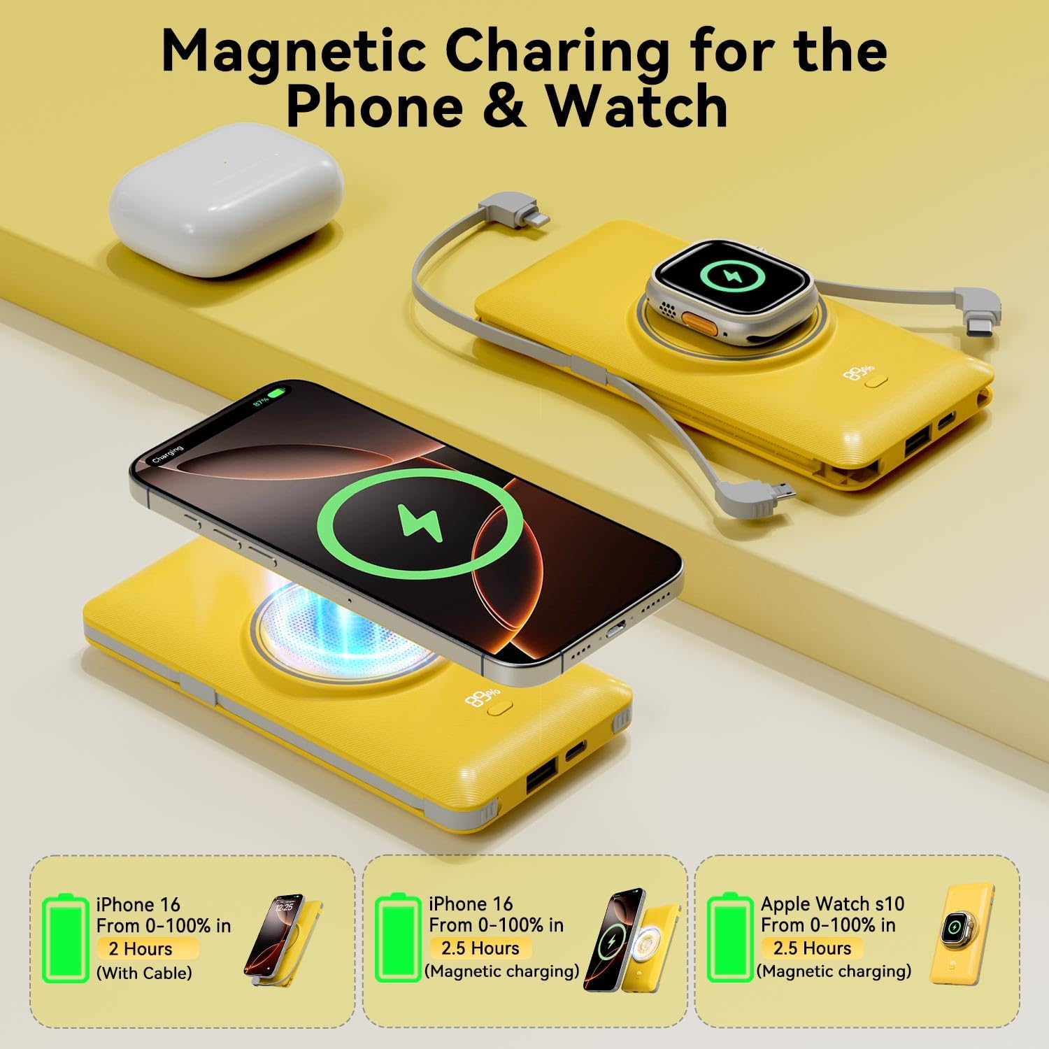 Detalle 2 de LUCKYFELLOW PB180W 10,000mAh Wireless Power Bank with Built-In Cables