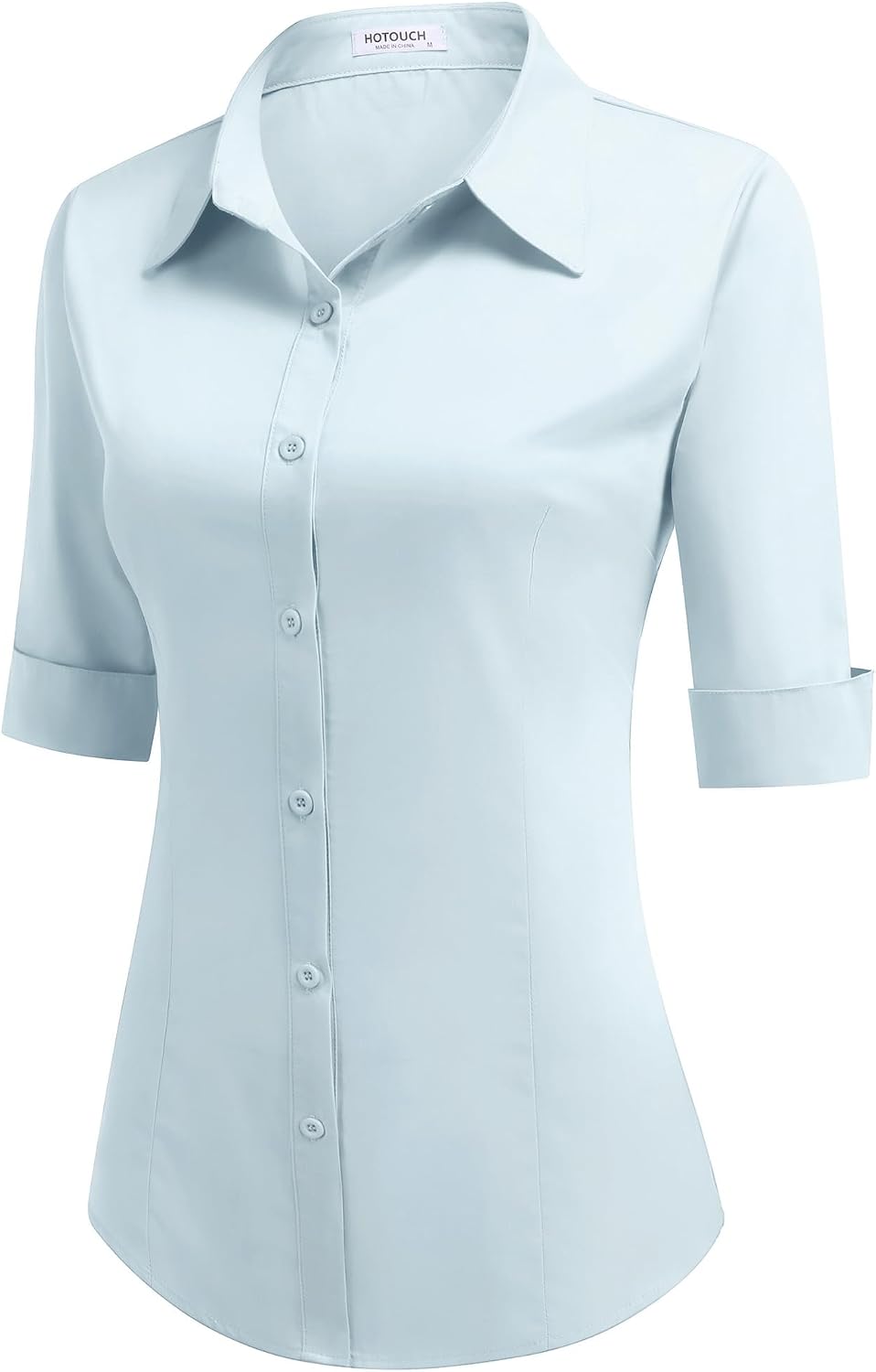 Detalle de Hotouch Damenbluse mit 3/4 Ärmeln, Slim Fit und V-Ausschnitt aus Baumwolle (Knopfleiste)