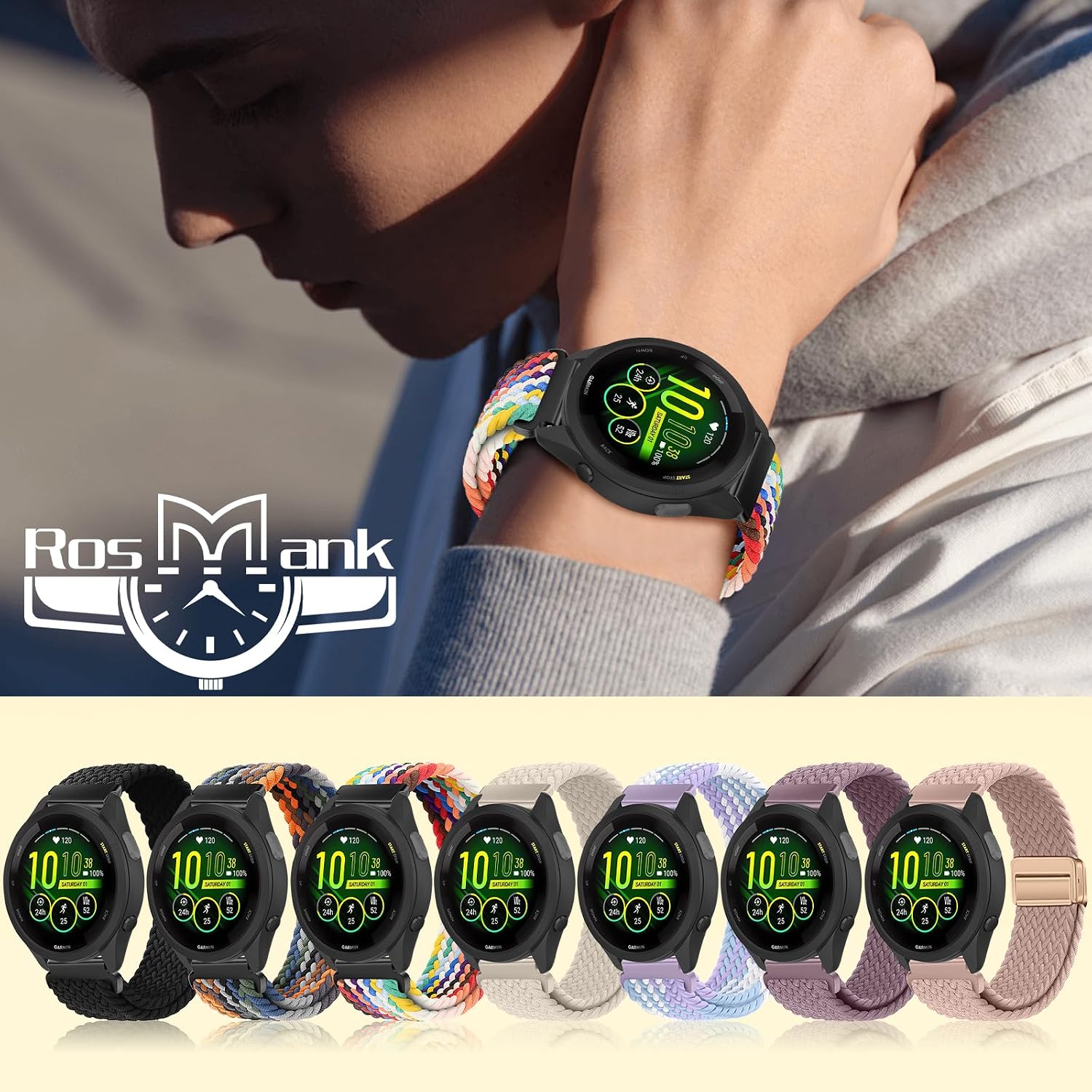 Detalle 2 de RosMank 18mm Braided Nylon Watch Band for Garmin and More