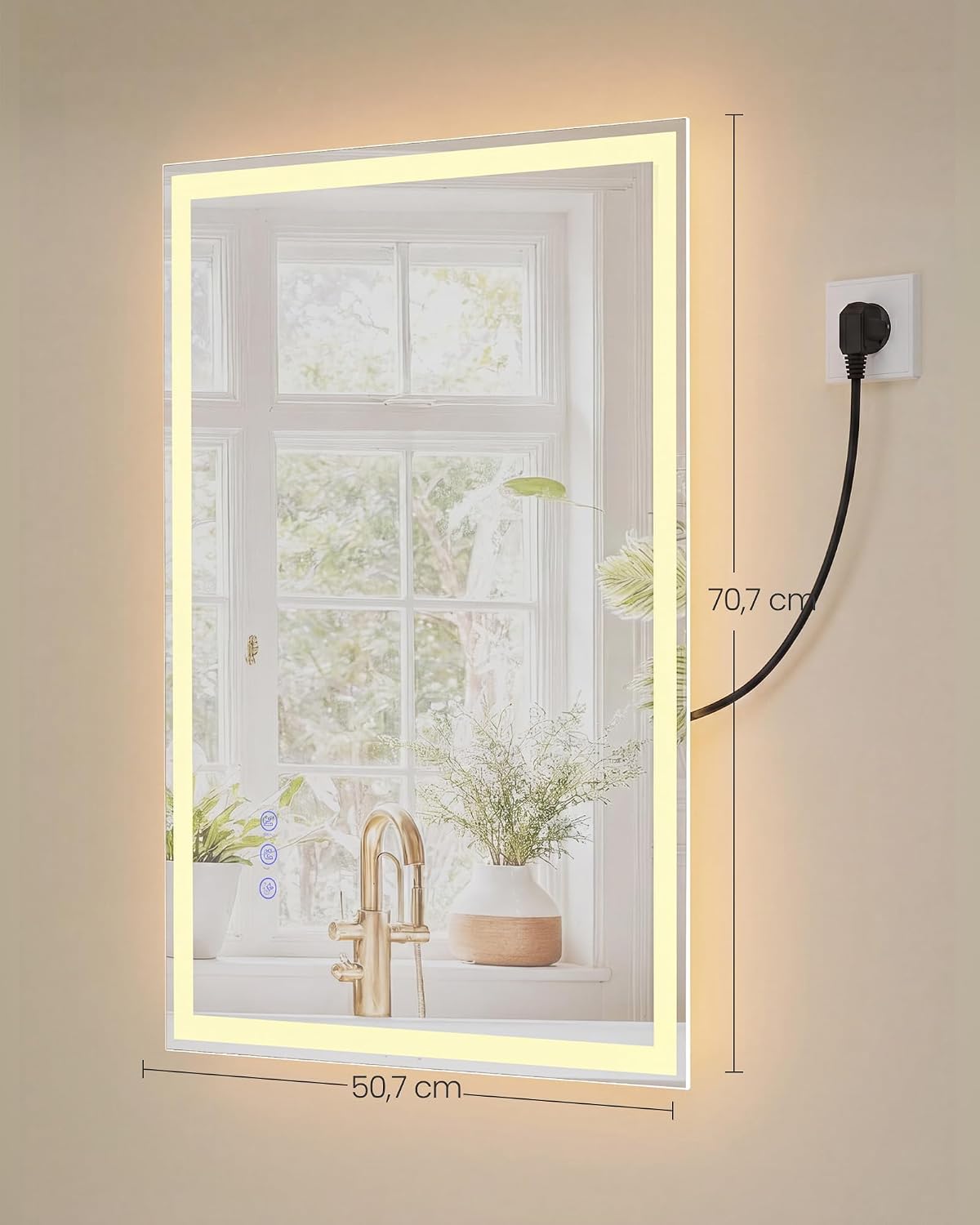 Detalle de SONGMICS Specchio Bagno con Luce LWM212WC02 – Specchio da Parete Rettangolare con Antiappannamento e Luce Regolabile