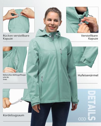 Detalle de 33,000ft Regenjacke Damen – Wasserdicht, Packbar und Vielseitig für Outdoor-Aktivitäten