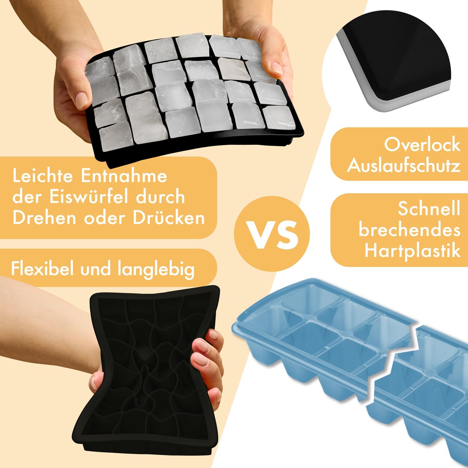 Thumbnail 2 de Blumtal Eiswürfelformen Silikon 3er Set – 24er Eiswürfelform mit Deckel, BPA-frei, lebensmittelecht, Schwarz
