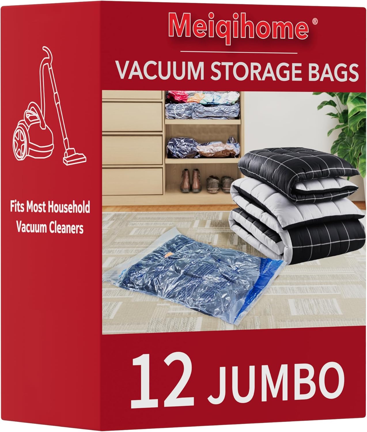 MEIQIHOME Vacuum Storage Bags (12 Jumbo, 100 x 70 cm) for Clothing, Bedding & Travel