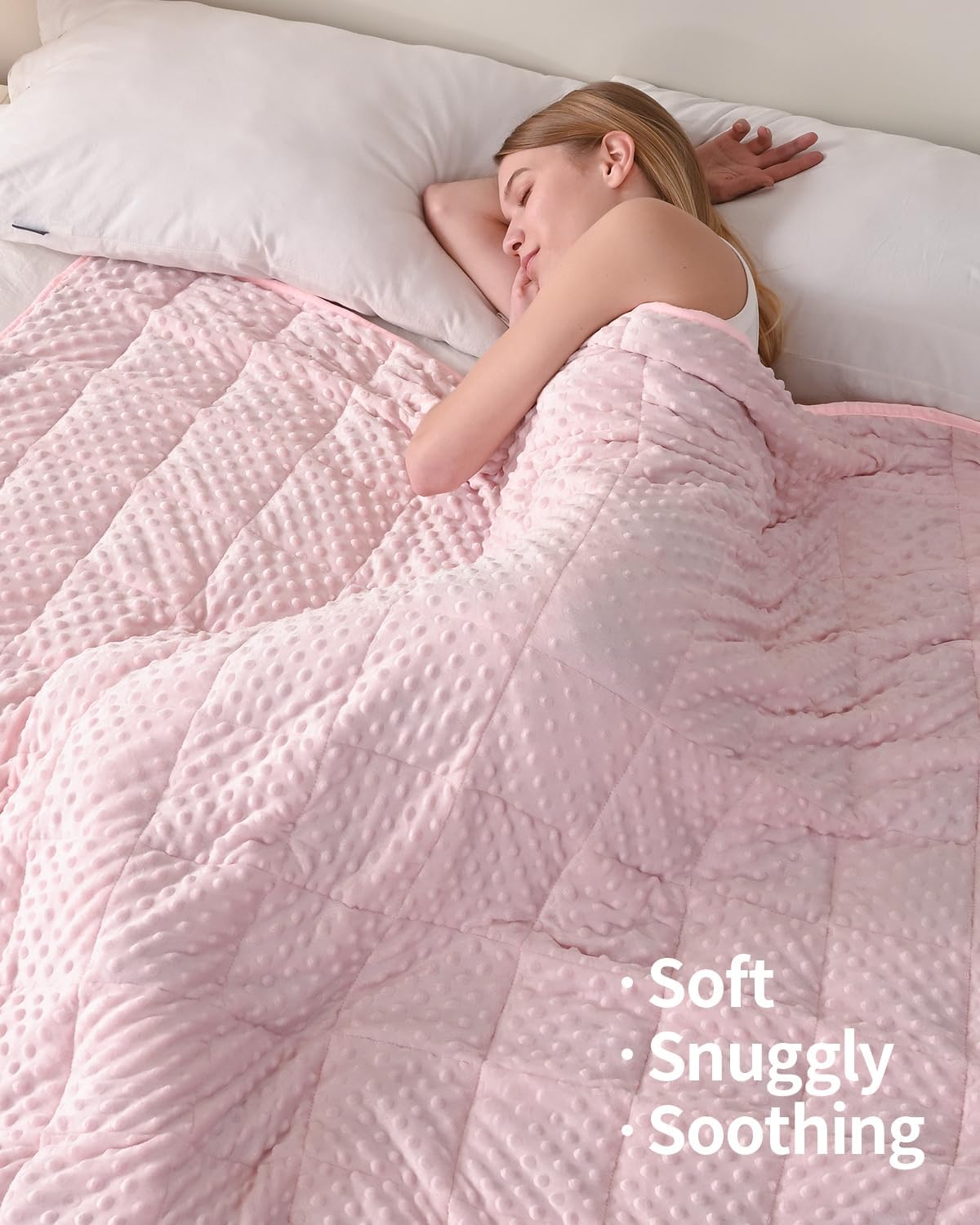 Detalle de Mr. Sandman Queen Weighted Blanket (60 x 80in, 15 lbs) – Minky Dots Heavy Throw for Adults, Pink