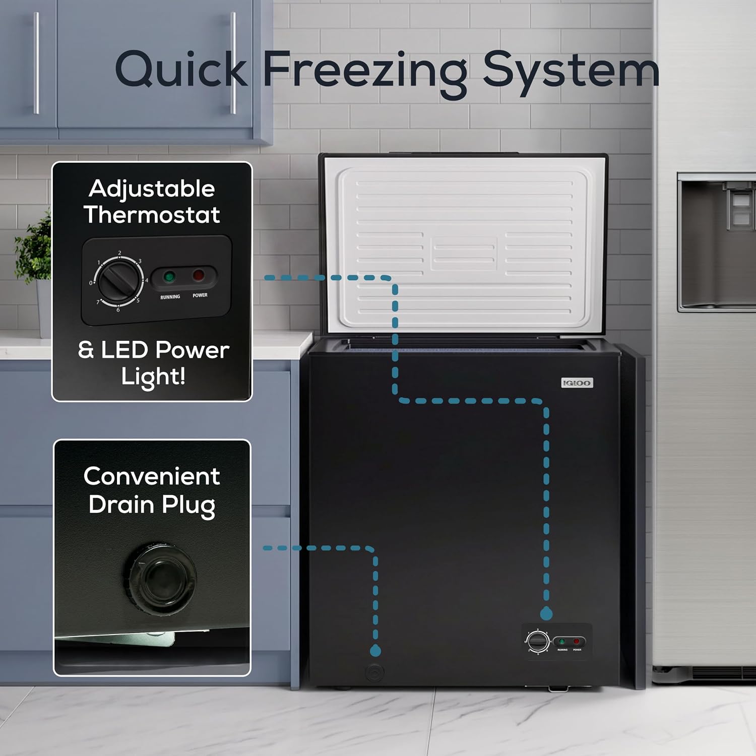 Detalle 1 de Igloo 5.0 Cu. Ft. Chest Freezer with Adjustable Thermostat, Basket and LED Lights