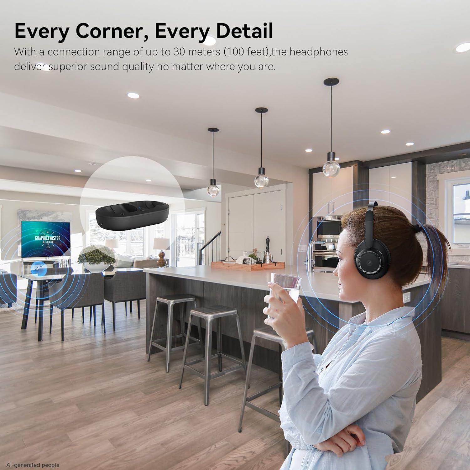 Detalle 2 de LEVN Wireless Headphones 65h TV headphones