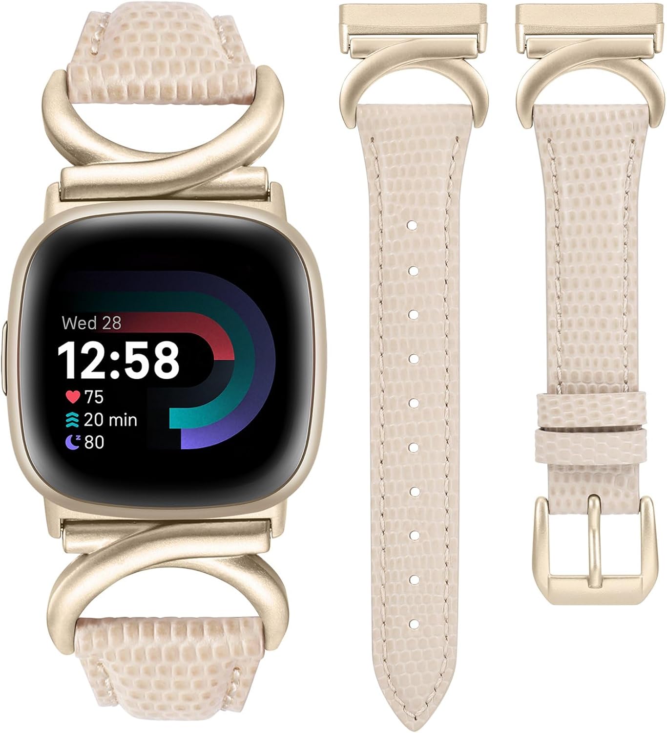 Detalle de TOYOUTHS slim leather strap with C-shaped metal buckle for Fitbit Versa 4/Versa 3/Sense 2 (women)