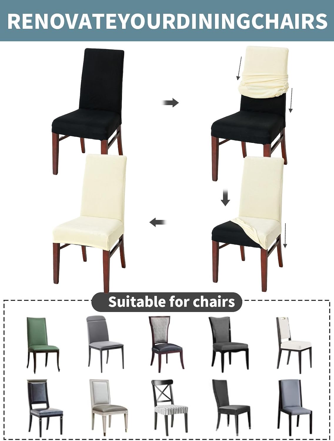 Detalle 2 de LANSHENG Stuhlhussen 4er Set 45–60 cm