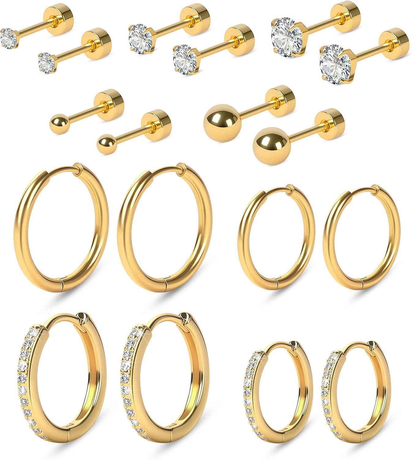 Thumbnail 2 de Vicloon Boucles d'Oreilles Set – 9 Paires en Acier Inoxydable Hypoallergéniques pour Cartilage, Helix et Lobes