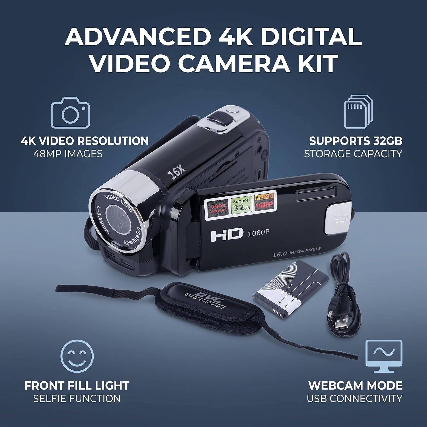 Detalle 1 de Yosoo Health Gear 23gyq7n4z0-11 videocamera met 4K, 48 MP en draaibaar scherm