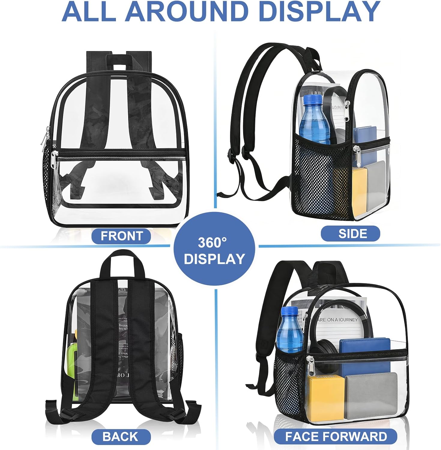 Thumbnail 4 de Busiuw Clear Stadium Backpack 12x12x6 (Black-Clear) — Small Transparent Event Bag