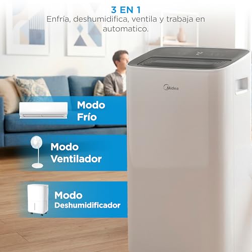 Detalle de MIDEA Pingüino: Aire Acondicionado Portátil 4 en 1, 9,000 BTU (2250 Frigorías) con App y kit de ventana
