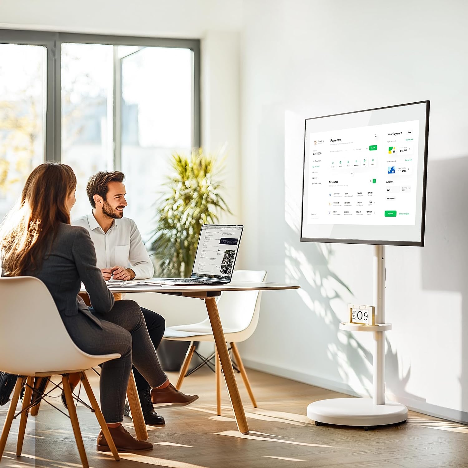 Thumbnail 6 de ECOTINY höhenverstellbarer rollbarer TV-Ständer für 37–86 Zoll (max. VESA 600×400 mm) bis 50 kg, weiß
