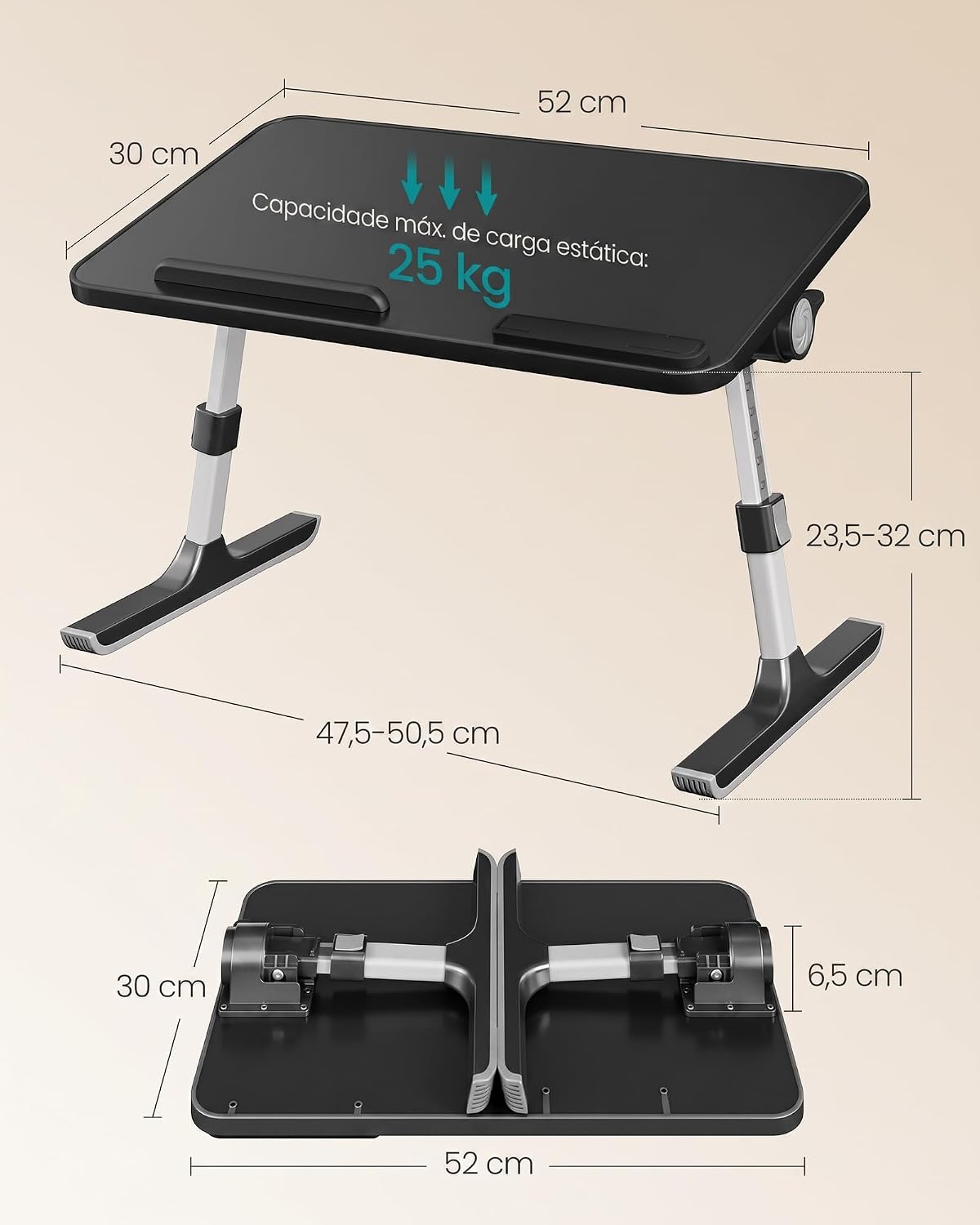 Detalle de SONGMICS ULLD117B101 Adjustable Bed Desk, 6 Heights, 120° Tilt
