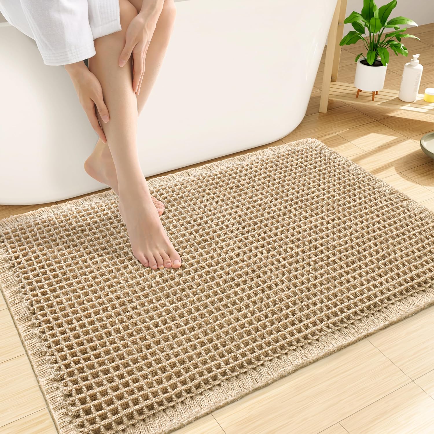 Detalle de Smiry Waffle Bath Mat 30x20 Brown