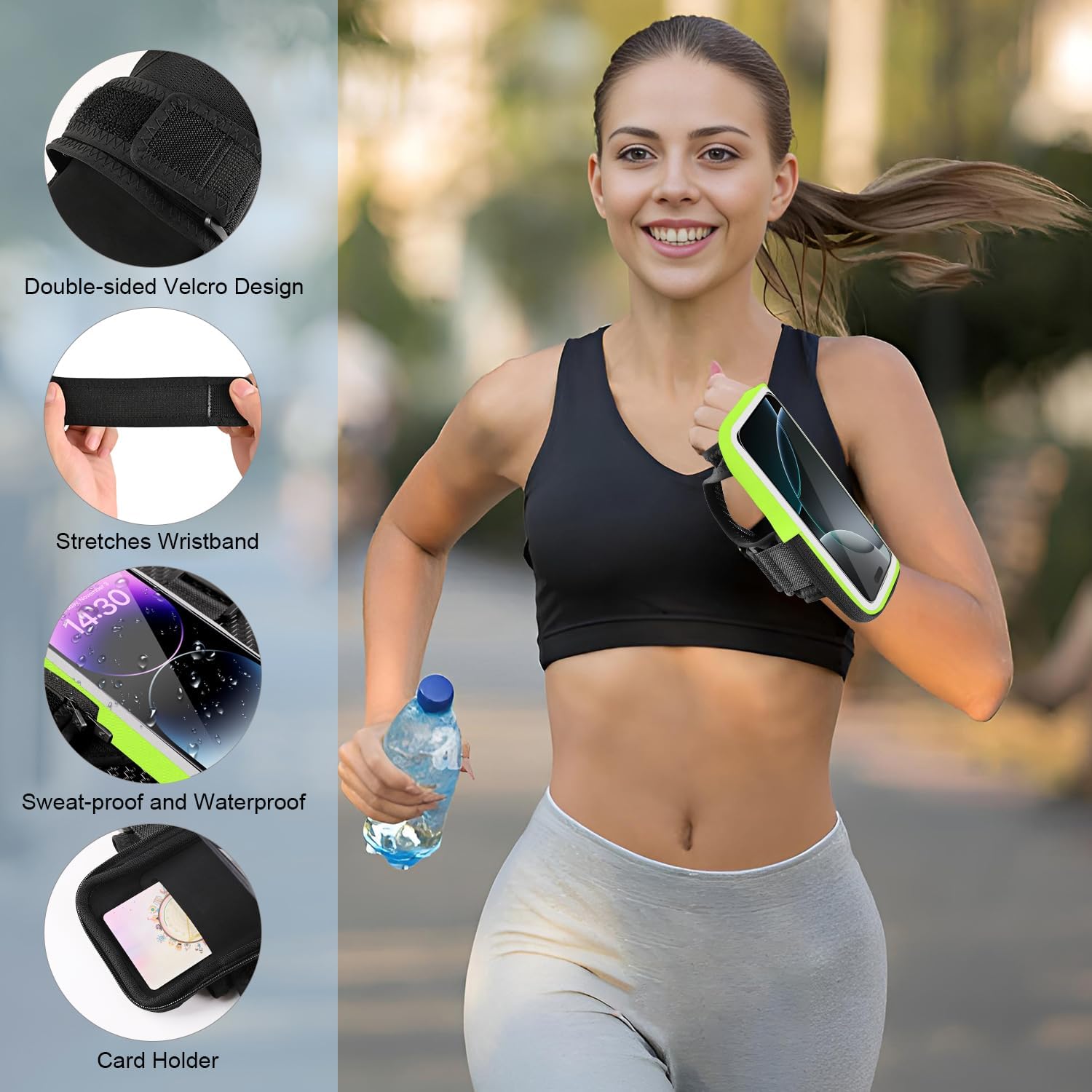 Detalle de Guzack 2-in-1 Sweatproof Running Phone Holder Armband for Up to 6.9" (Green)