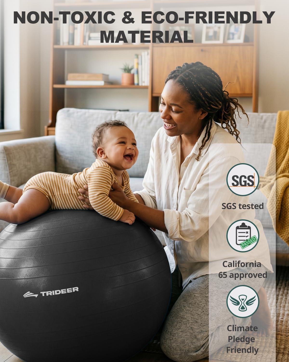Detalle de Trideer Exercise Ball for Yoga, Pilates & Fitness (Anti-Slip, Burst-Resistant PVC) — Core, Balance & Active Sitting