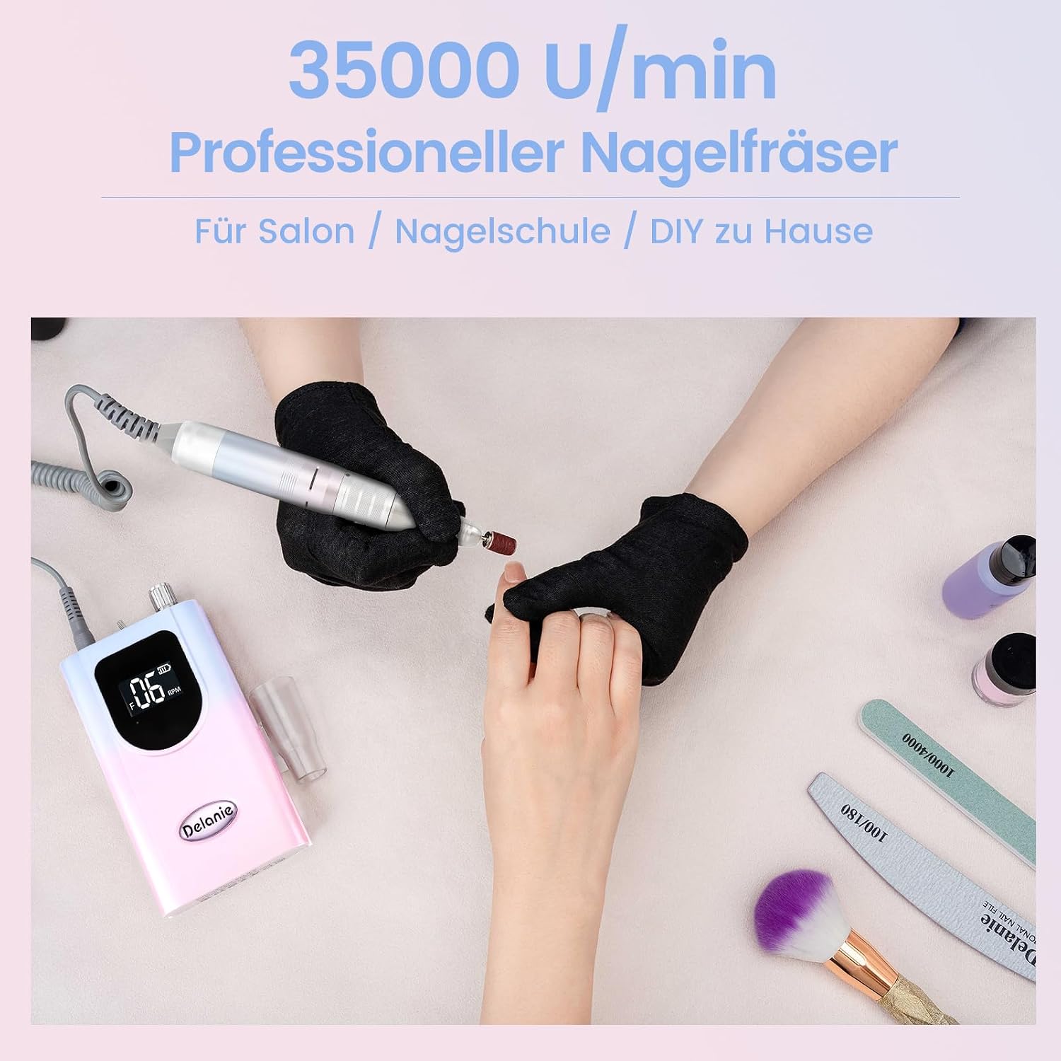 Detalle 2 de Delanie Elektrische Nagelfräser 35000 U/min – Kabelloser Multifunktions-Nagelbohrer im Gradient Rosa