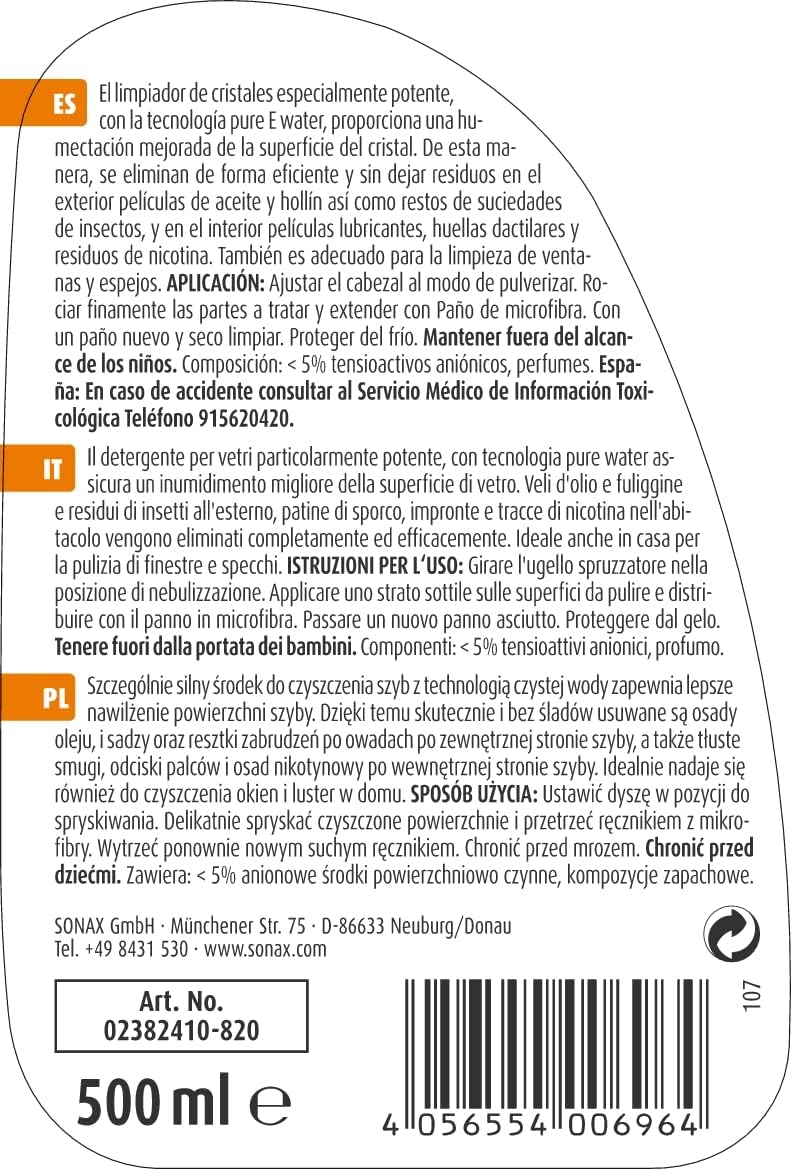 Thumbnail 1 de SONAX XTREME Detergente per vetri PureWaterTechnology (500 ml) – pulizia senza residui per vetri auto e casa