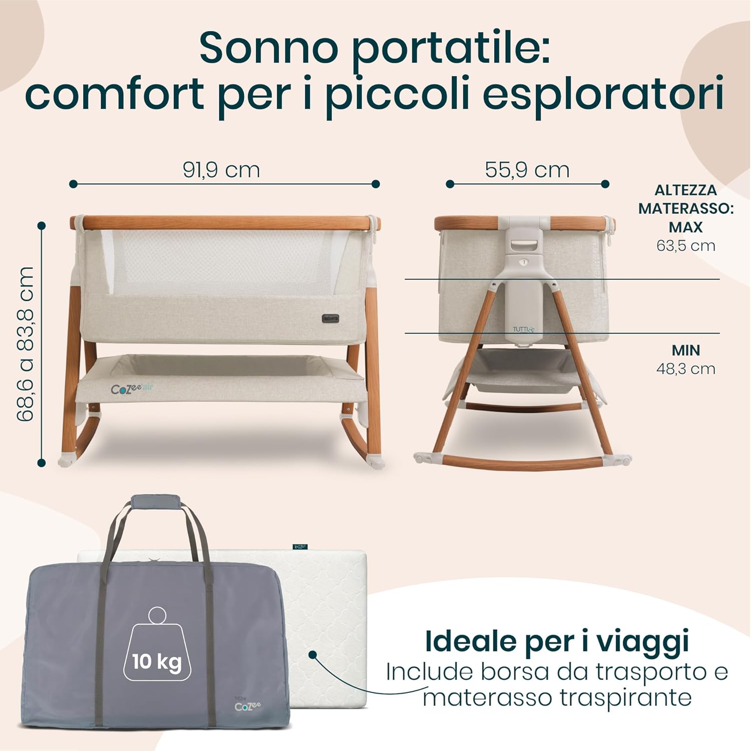 Thumbnail 5 de Tutti Bambini CoZee Air Culla neonato e culla co-sleeping 2 in 1 con borsa trasporto e materasso traspirante