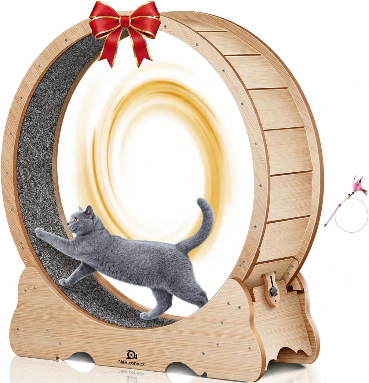 Detalle de Naviconvex Cat Running Wheel XL, 46-Inch Wooden Exercise Wheel with Detachable Carpet