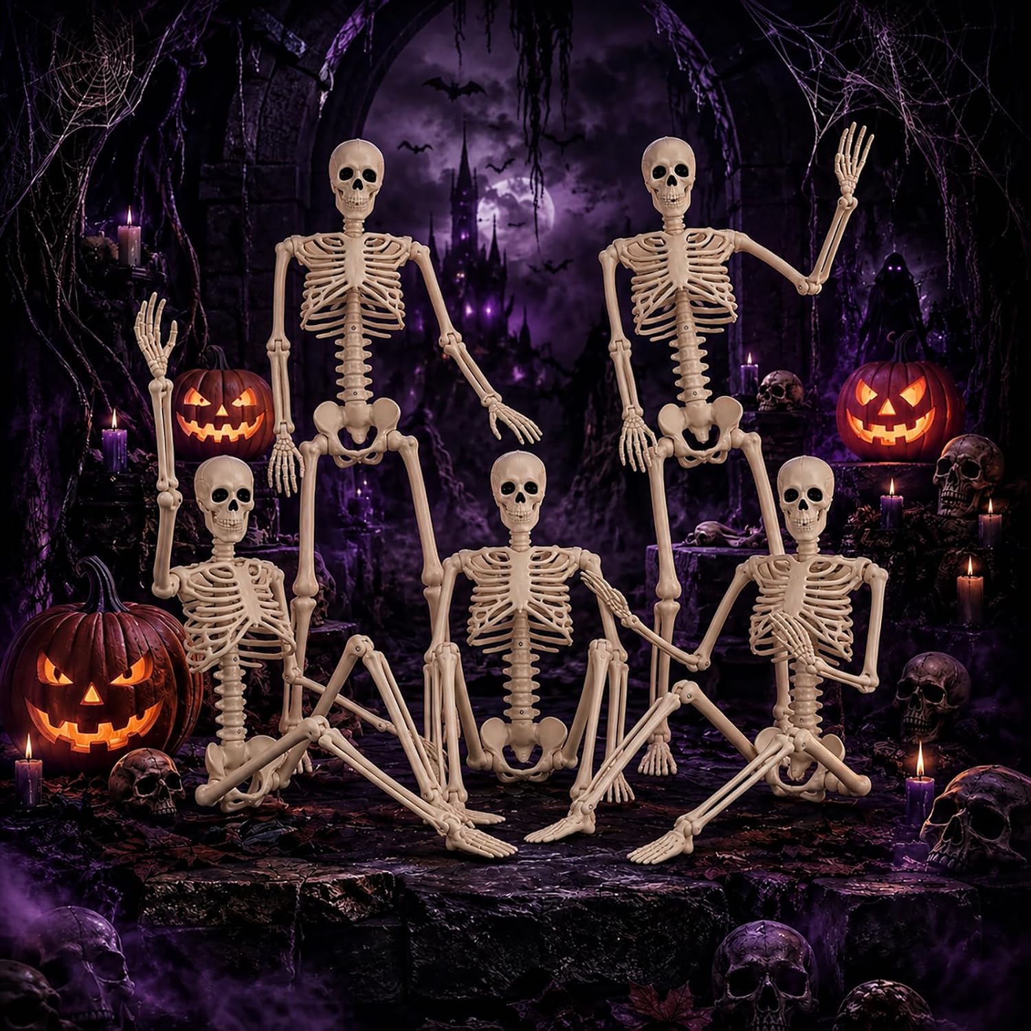 Detalle 2 de Abakuku GJ 2-Pack 36-Inch Halloween Skeleton Decorations with Movable Joints