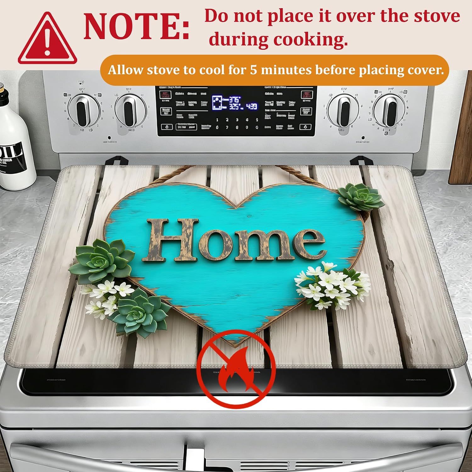 Detalle de YIKTI Heart Pattern Stove Top Cover, 28 x 20 Inch Natural Rubber Mat