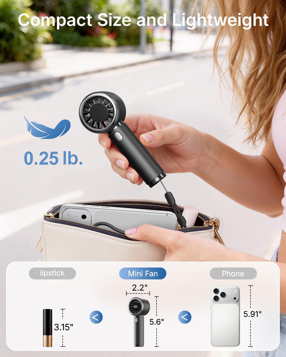 Thumbnail 2 de Bearwind Turbo Handheld Fan (Black) – Portable mini rechargeable fan with 5 speeds and LED battery display