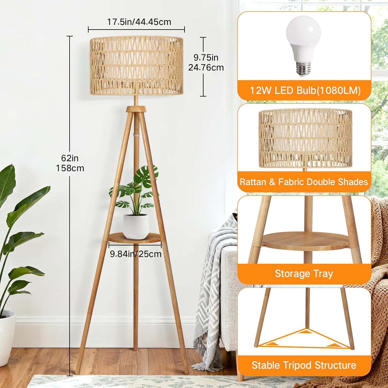 Thumbnail 5 de OUTON Wooden Tripod Floor Lamp 4‑colour temperatures 🛋