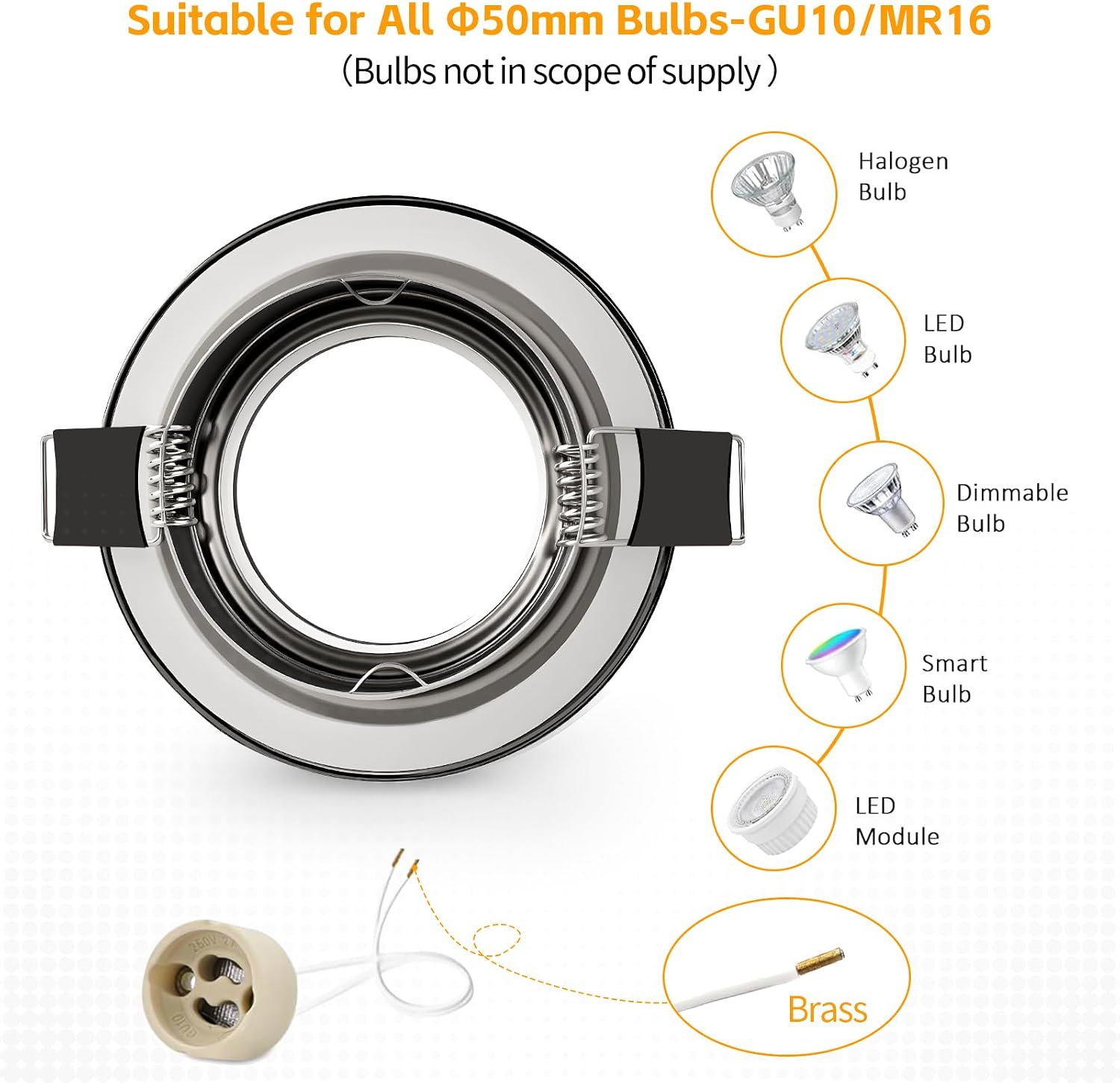 Detalle de GeyouLux 12er Set Einbaustrahler-Rahmen IP65 für GU10 (Eisen Nickel), Lochmaß 68 mm