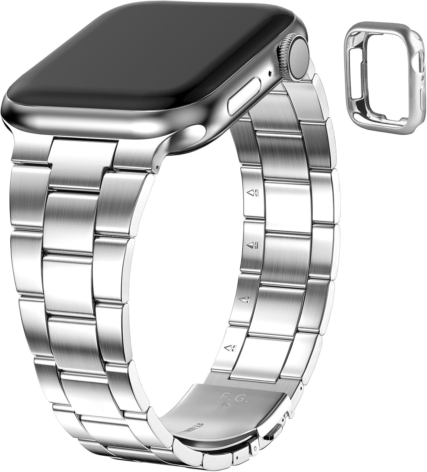 Detalle de Fullmosa Stainless Steel Apple Watch Strap with Case — 38mm/40mm/41mm, Upgraded Solo Link Design for SE to Series 9 (Silver)