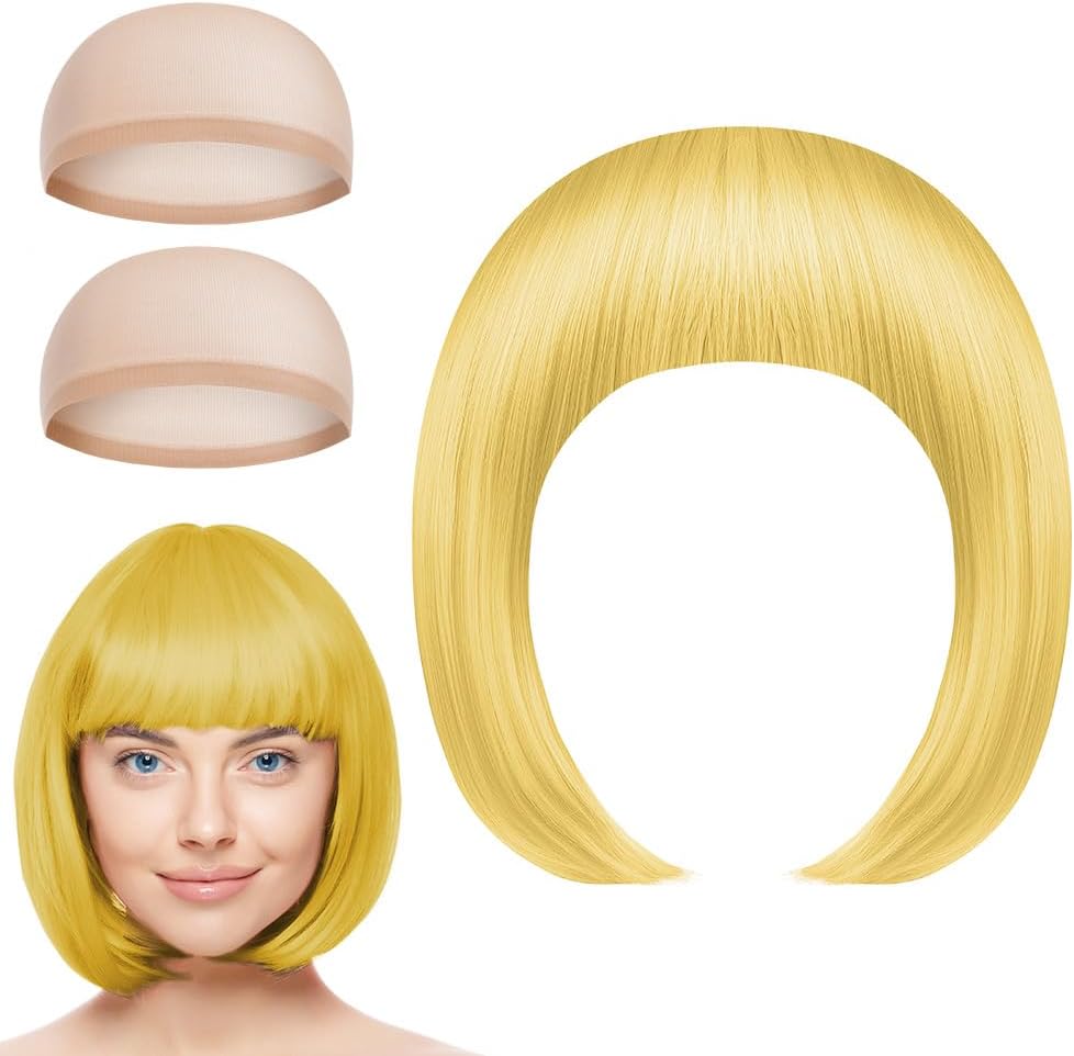 Thumbnail 6 de Aomig Short Bob Wig Set for Women – 3 Pack in Neon Lemon Yellow with Caps, Bangs, and Accessories