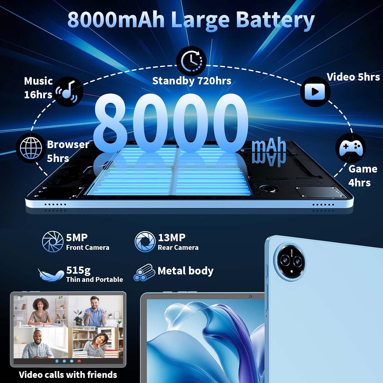 Thumbnail 6 de Relndoo P80 Android 15 Tablet, 11-Inch 90Hz Display, Keyboard Bundle