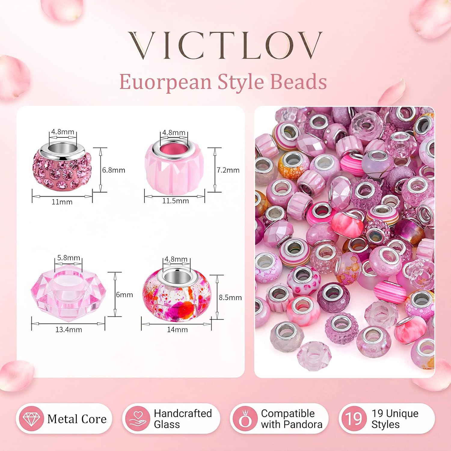 Detalle de VICTLOV Large-Hole Spacer Beads, 220-Piece Kit