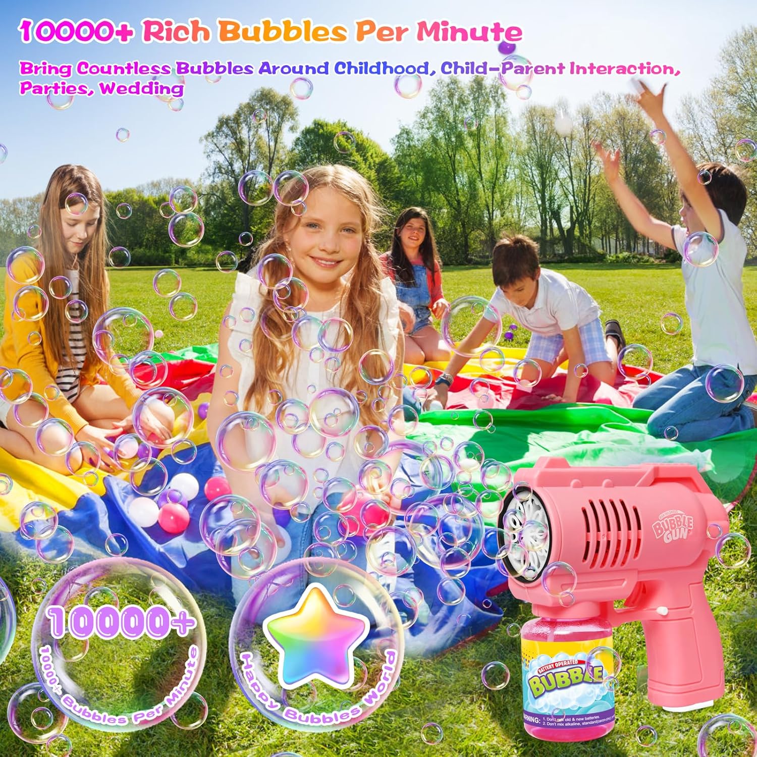 Detalle de Bombble Automatische Seifenblasenpistole – 10000 Blasen/Min, 130 ml Seifenblasenlösung, Pink