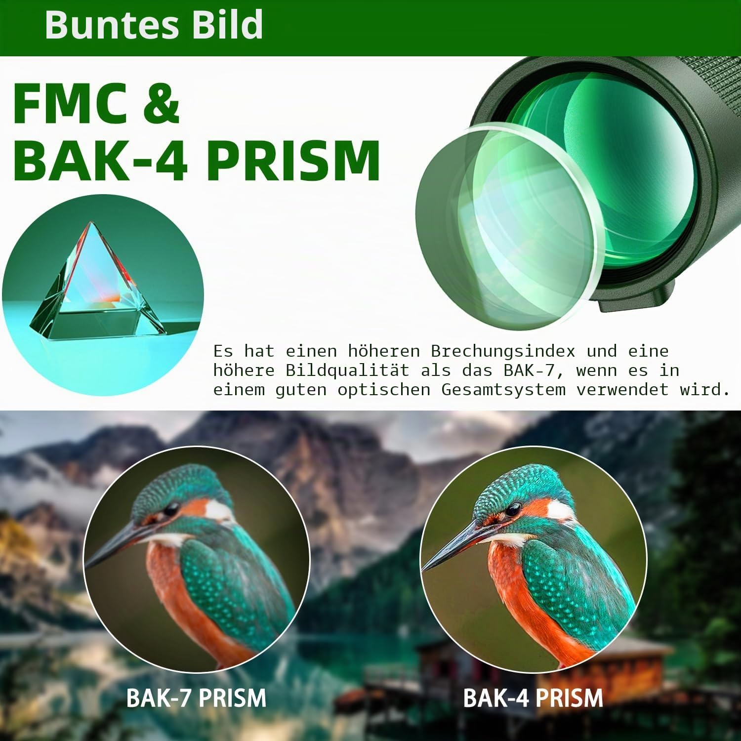 Detalle de Pankoo 40×60 Monokular mit BAK-4 Prisma – kompakt, leicht und leistungsstark für Vogelbeobachtung und Reisen