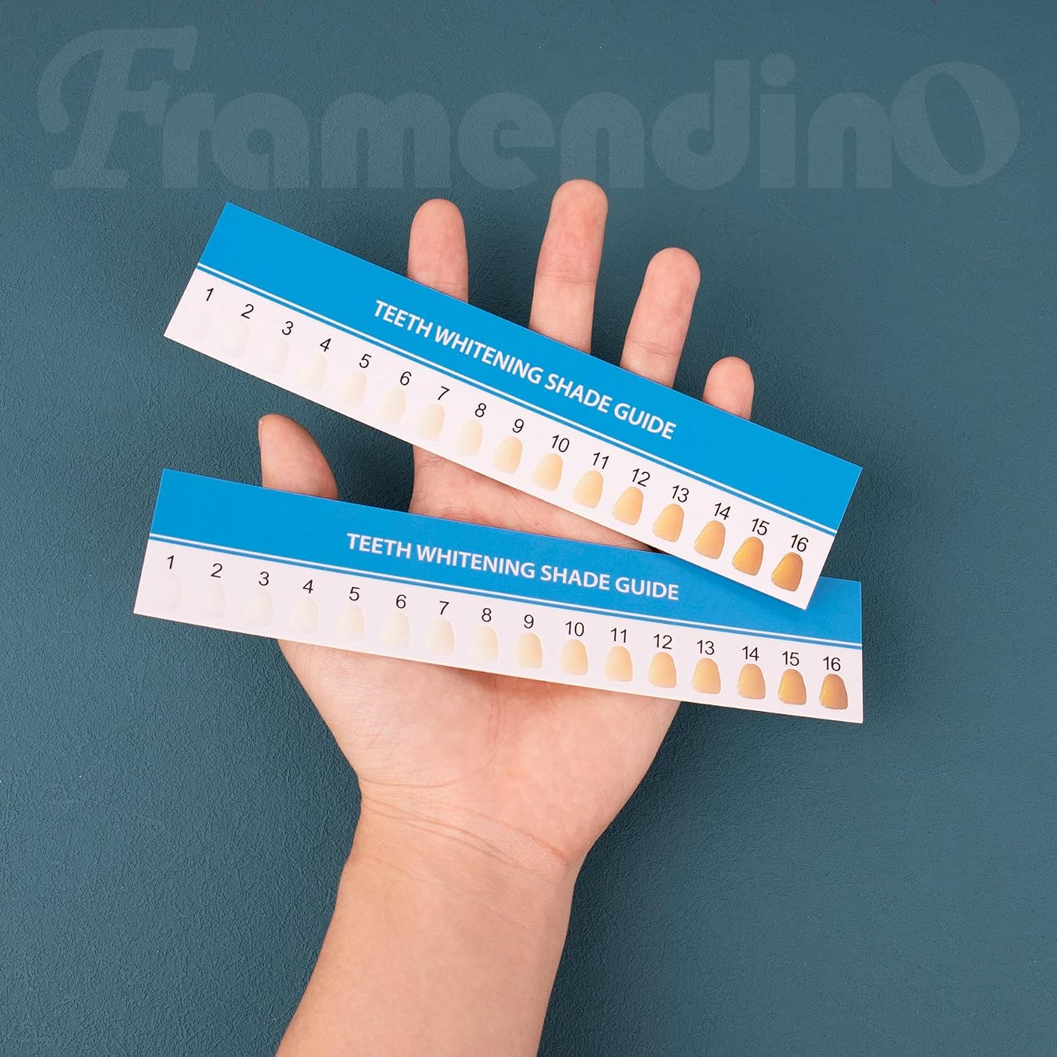 Detalle 2 de Framendino 歯のホワイトニング用シェードガイド 50枚入り 紙製・約6.9 x 1.5インチ