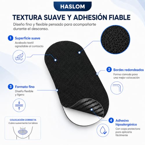 Detalle de HASLOM 60 Tiras Bucales para Dormir Negras – Cinta bucal antironquidos