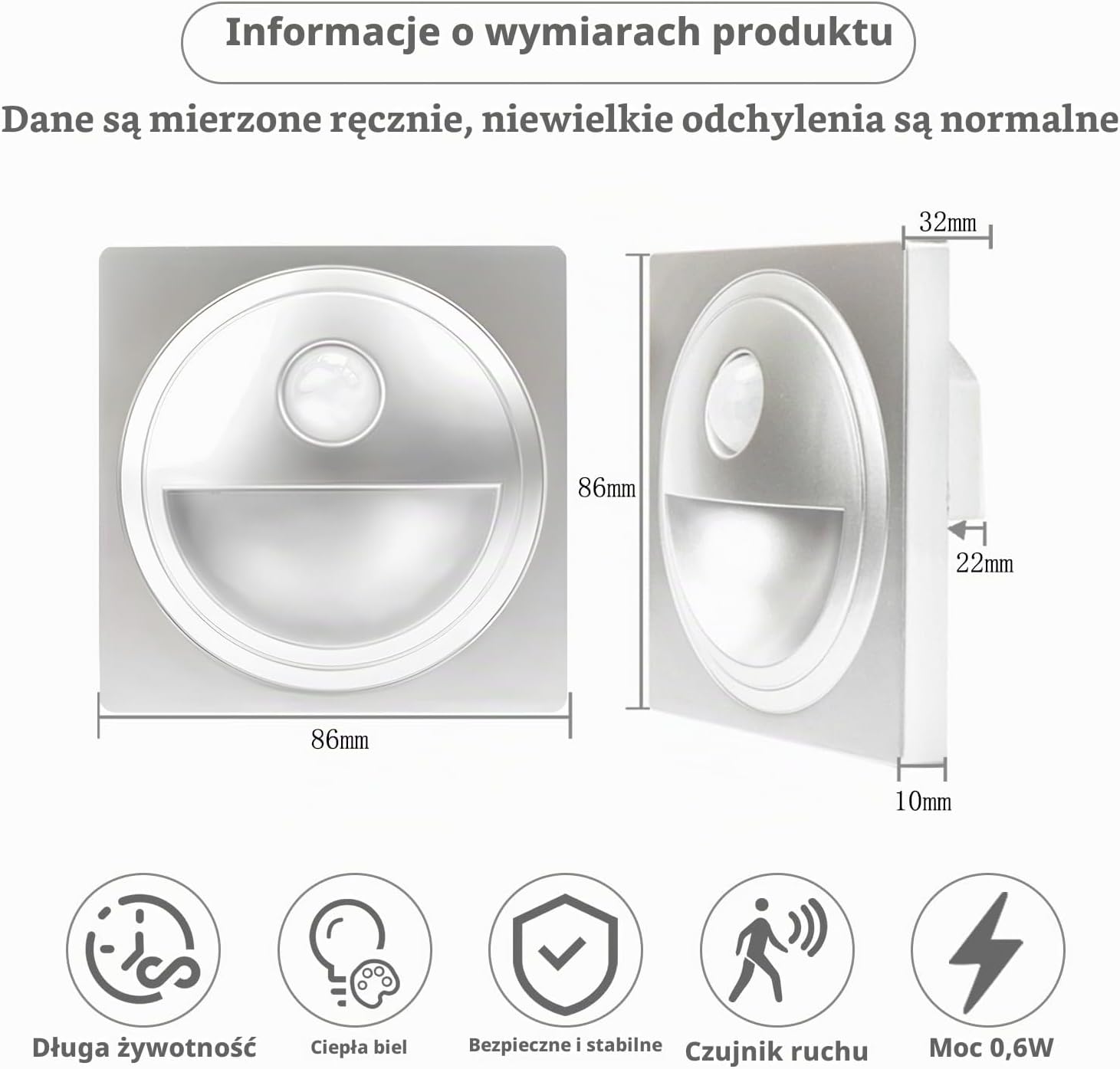 Detalle 2 de Lam(MS)pen RBS – 8 wpuszczanych lampek schodowych LED z czujnikiem ruchu