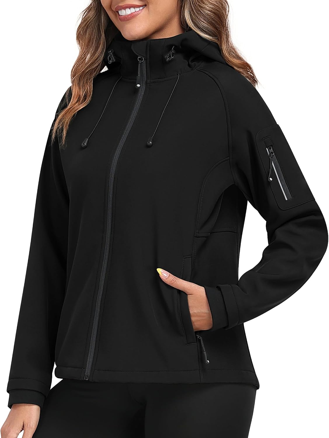 Detalle de MoFiz Fleece-Lined Softshell Jacket for Women, Hooded with 5 Pockets