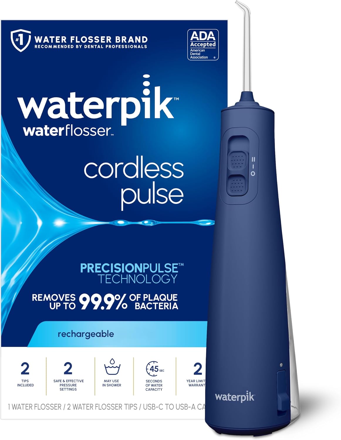 Detalle de Waterpik Portable Rechargeable Water Flosser, 2 Tips 🪥