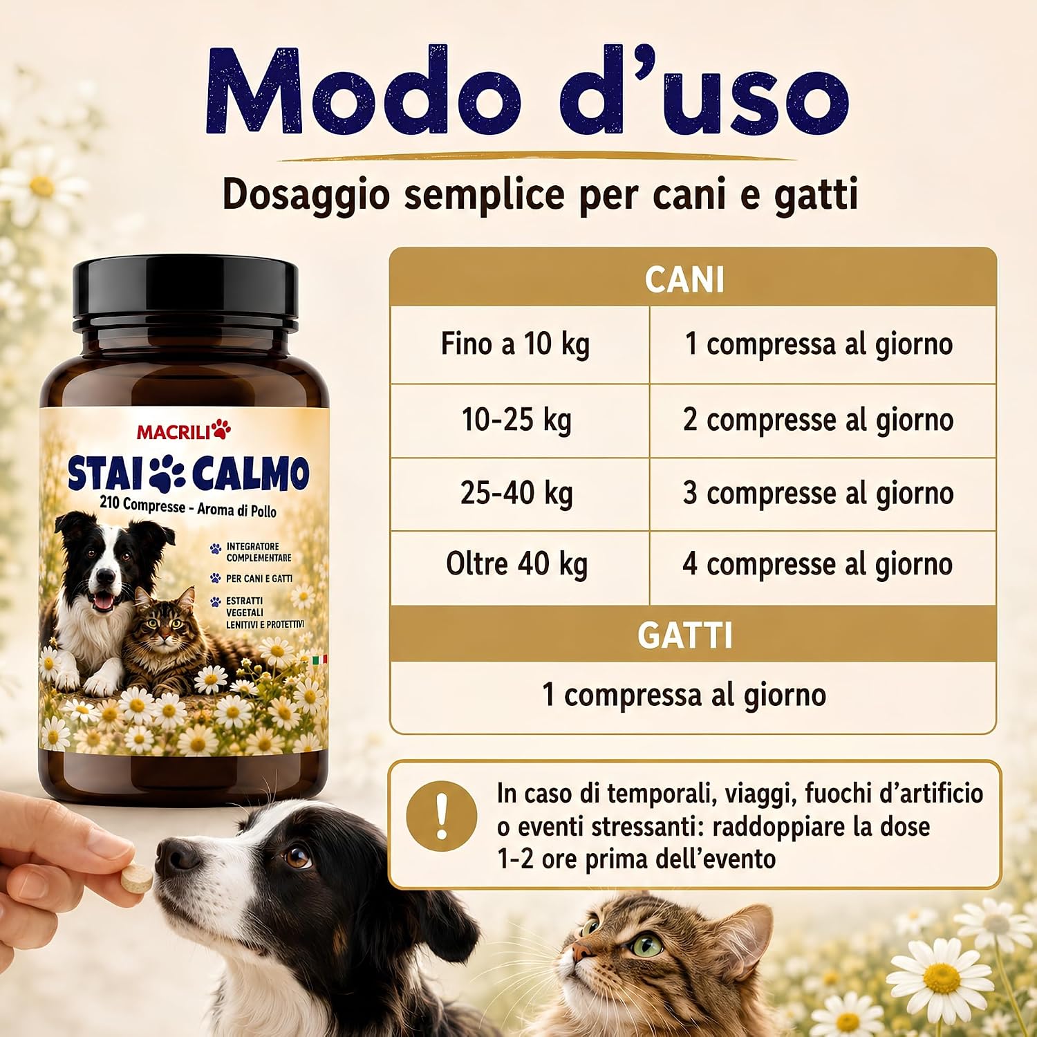 Detalle 2 de MACRILI Calmante Cane e Gatto 210 Compresse Aroma Pollo: supporto calmante per cani e gatti nervosi