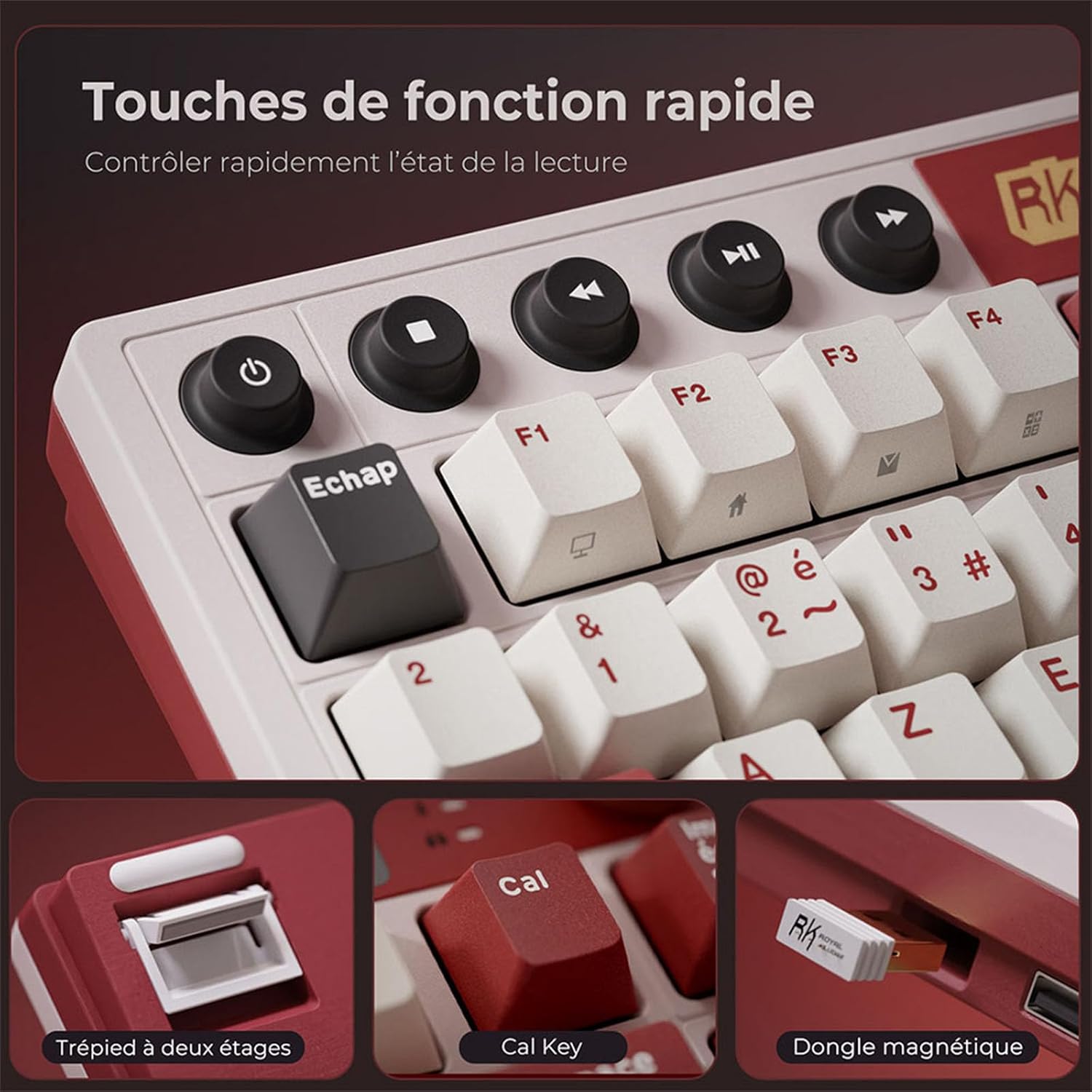Thumbnail 5 de RK ROYAL KLUDGE M87: Clavier de jeu sans fil 75% avec écran LCD et double bouton