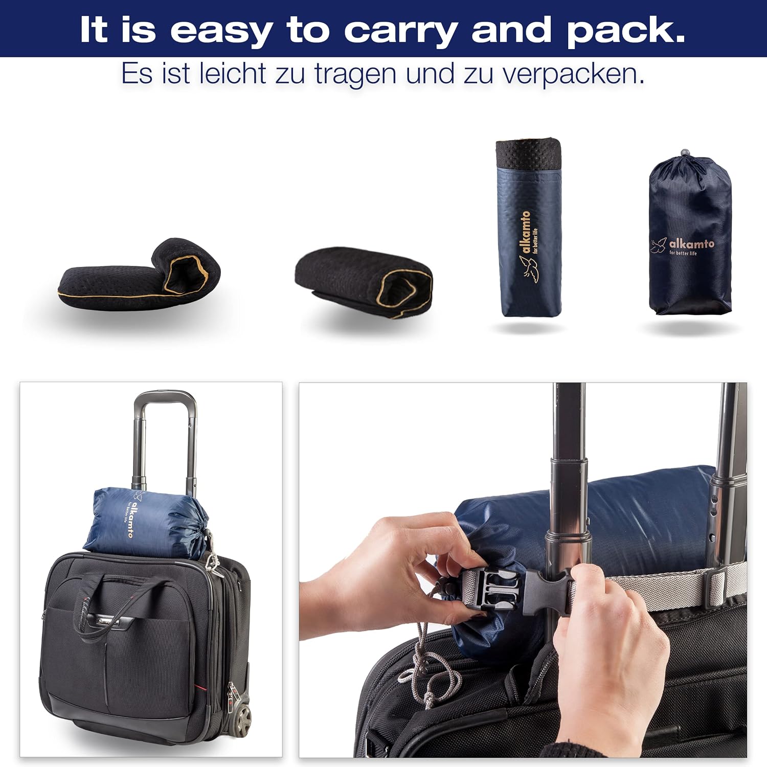 Thumbnail 3 de alkamto Travel Pillow – Ergonomic Memory Foam Neck Support with Thermoregulating Cover