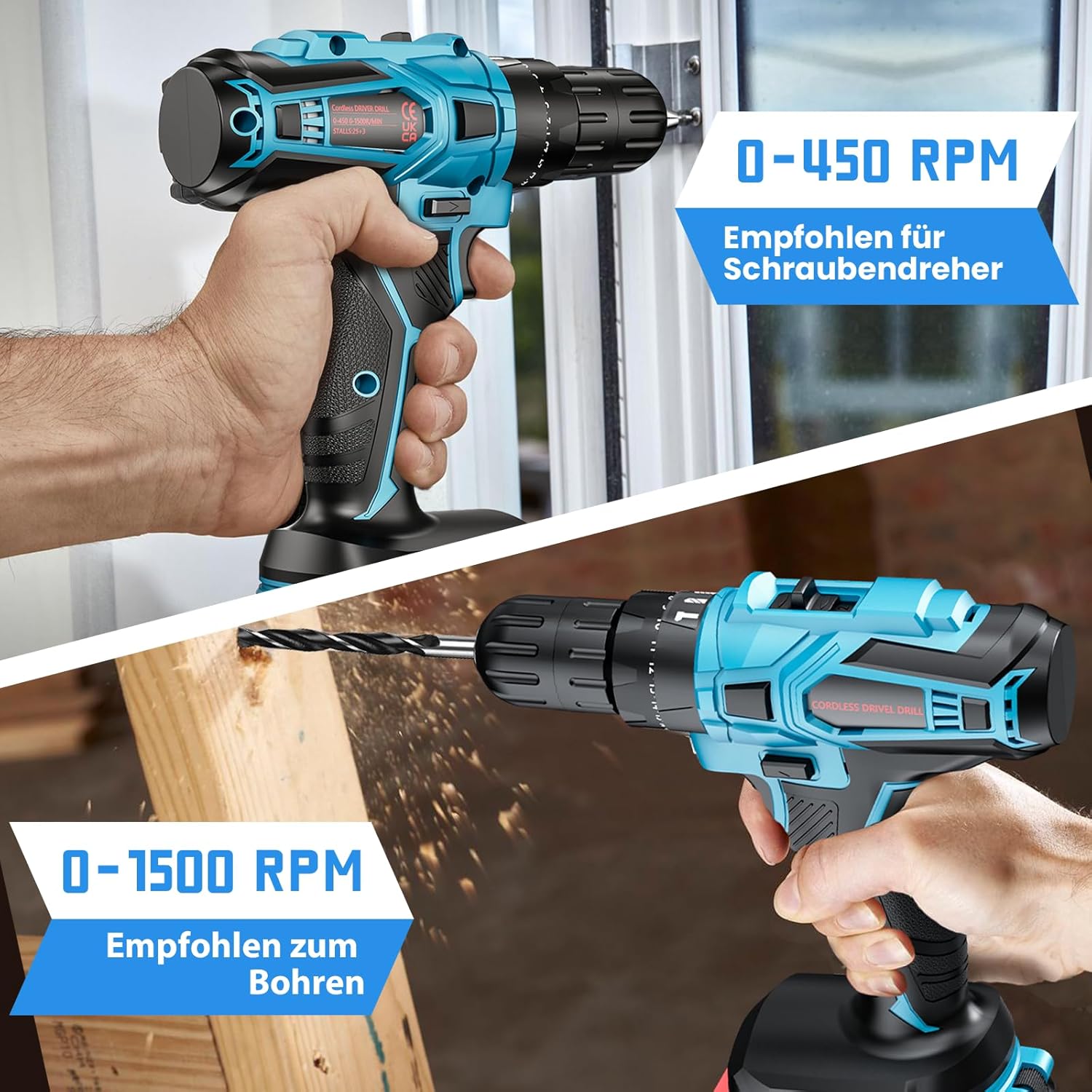 Detalle 2 de ENRIPRT Trapano Avvitatore a Batteria 21V: 45Nm, 2 Batterie 2.0Ah, 25+3 Coppie, 2 Velocità