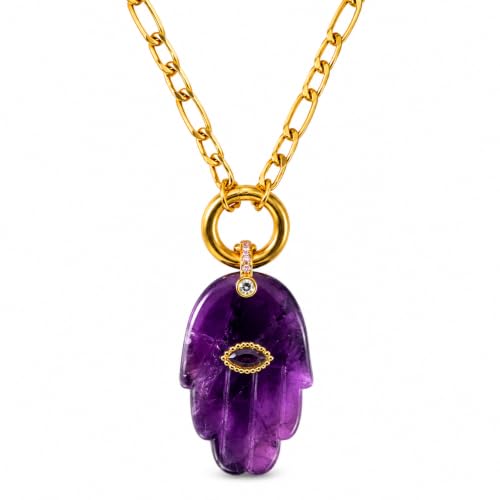 Detalle de happymaker vergoldete Edelstahlkette mit Amethyst-Anhänger – wasserfest, nickelfrei, Handmade in Deutschland