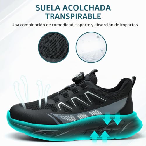 Detalle 2 de RASEARY Zapatos de Seguridad con punta de acero: ligeros, anti deslizantes y pensados para trabajo mixto