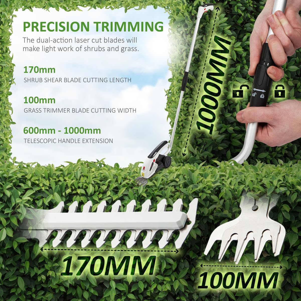 Thumbnail 2 de NETTA 4-in-1 Cordless Hedge Trimmer 7.2V (Grass Shears & Small Hedge Trimmer)